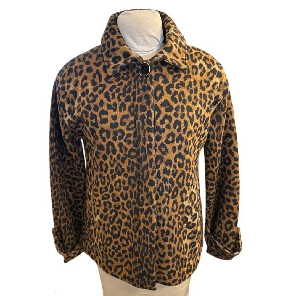 Jones New York Leopard Print Jacket Wool Blend Womens S Button Up
